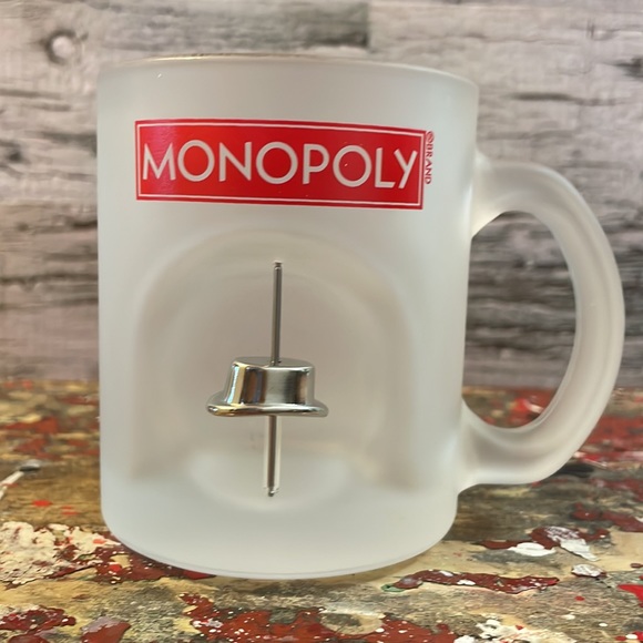 (Set of 2) Monopoly Frosted Glass Mugs with Spinning Hat Piece - Picture 7 of 12
